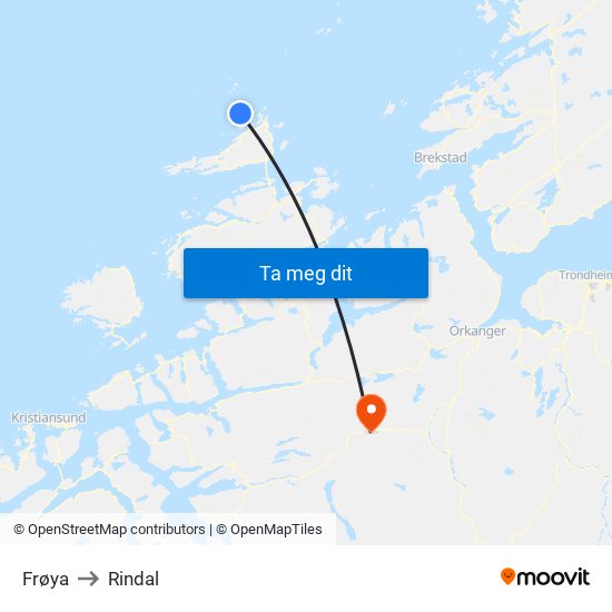 Frøya to Rindal map