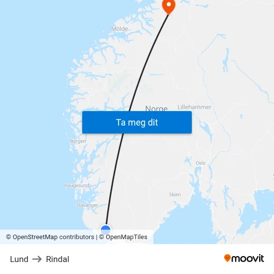 Lund to Rindal map