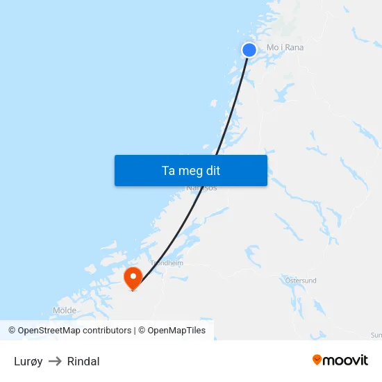 Lurøy to Rindal map