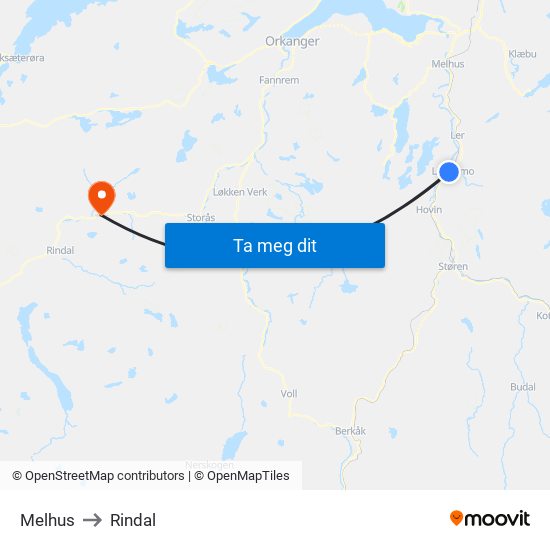 Melhus to Rindal map