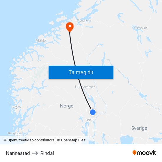 Nannestad to Rindal map