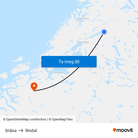 Snåsa to Rindal map
