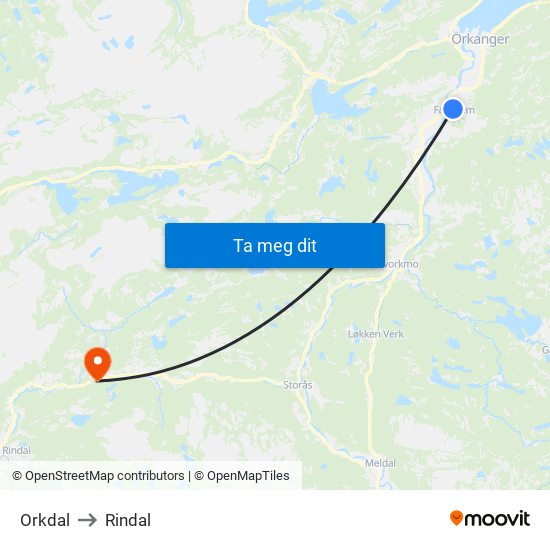 Orkdal to Rindal map