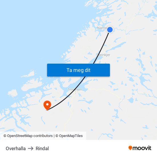 Overhalla to Rindal map