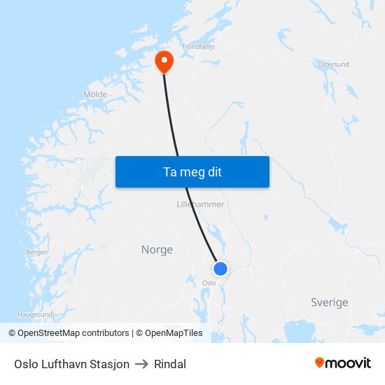 Oslo Lufthavn Stasjon to Rindal map