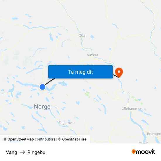 Vang to Ringebu map
