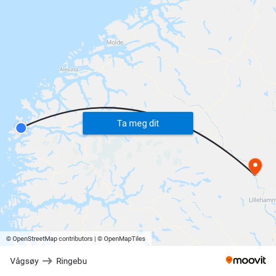 Vågsøy to Ringebu map