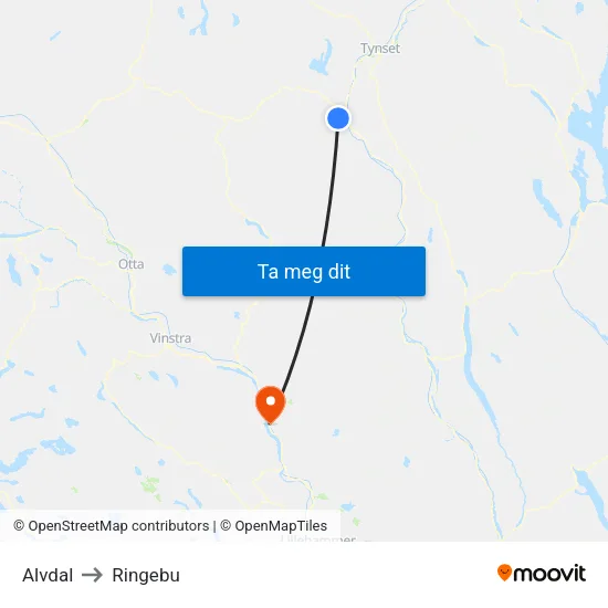 Alvdal to Ringebu map