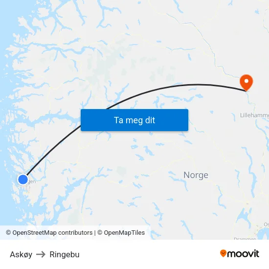 Askøy to Ringebu map