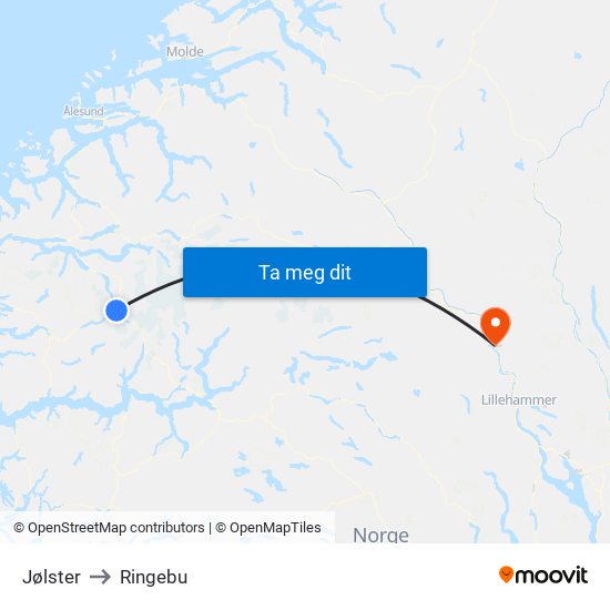 Jølster to Ringebu map