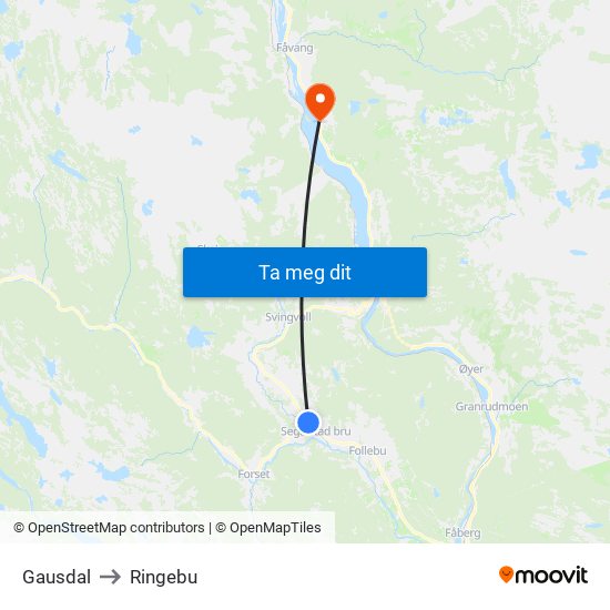 Gausdal to Ringebu map
