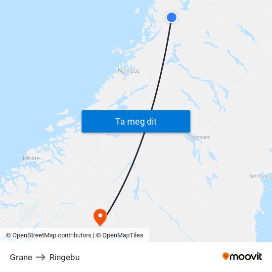 Grane to Ringebu map