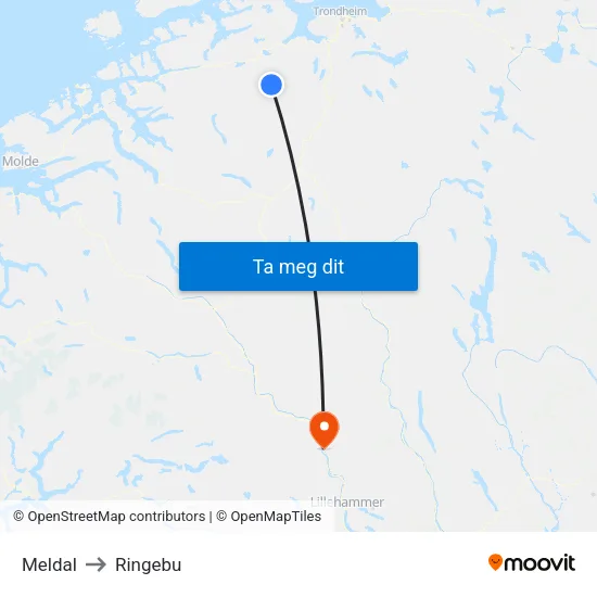Meldal to Ringebu map