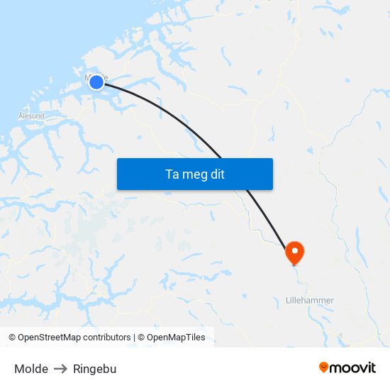 Molde to Ringebu map