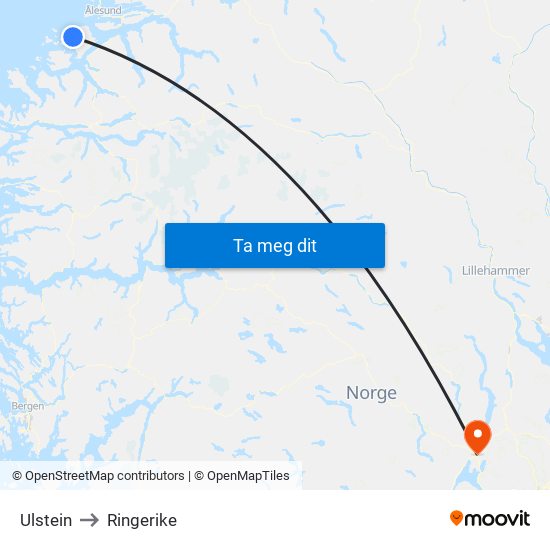 Ulstein to Ringerike map