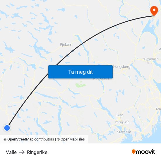 Valle to Ringerike map