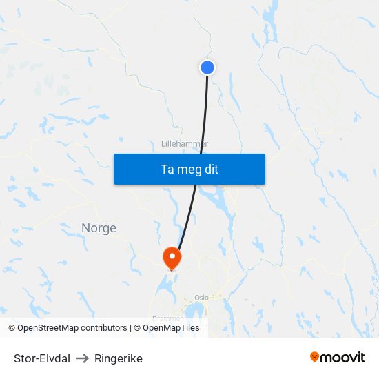 Stor-Elvdal to Ringerike map