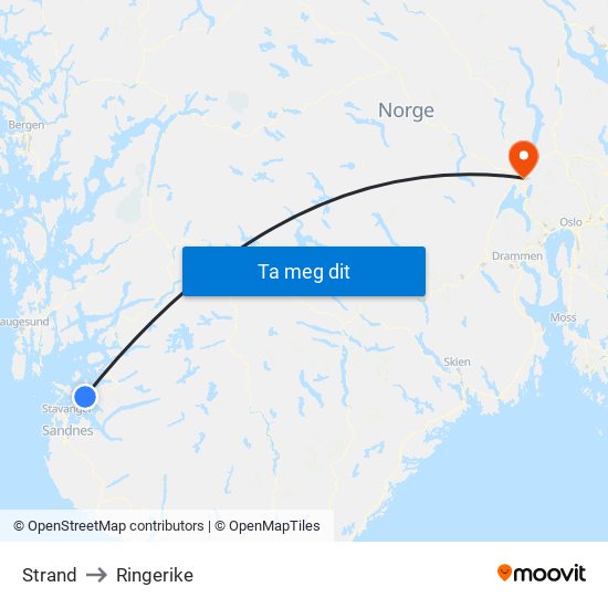 Strand to Ringerike map