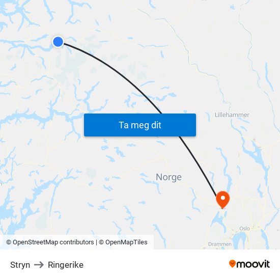 Stryn to Ringerike map