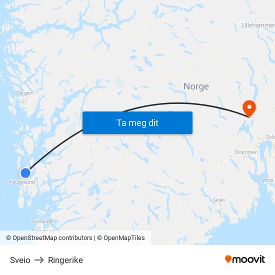 Sveio to Ringerike map