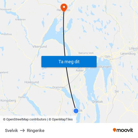 Svelvik to Ringerike map