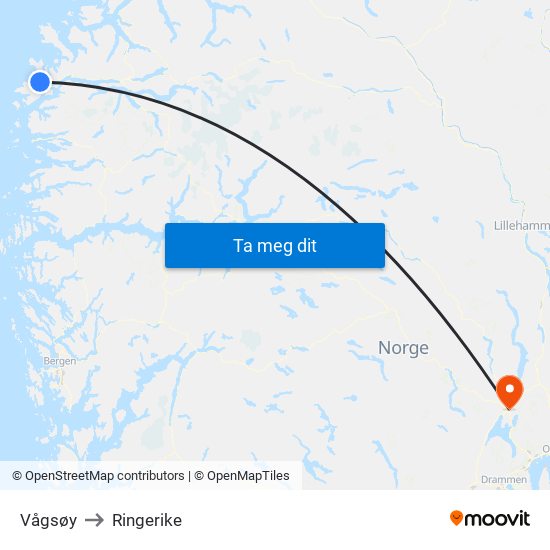 Vågsøy to Ringerike map
