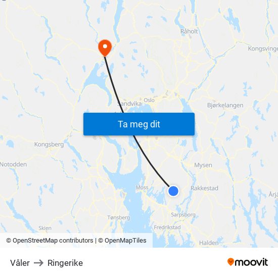 Våler to Ringerike map