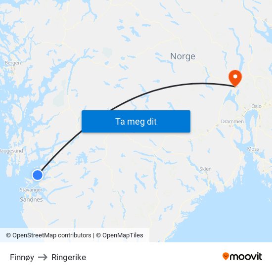 Finnøy to Ringerike map