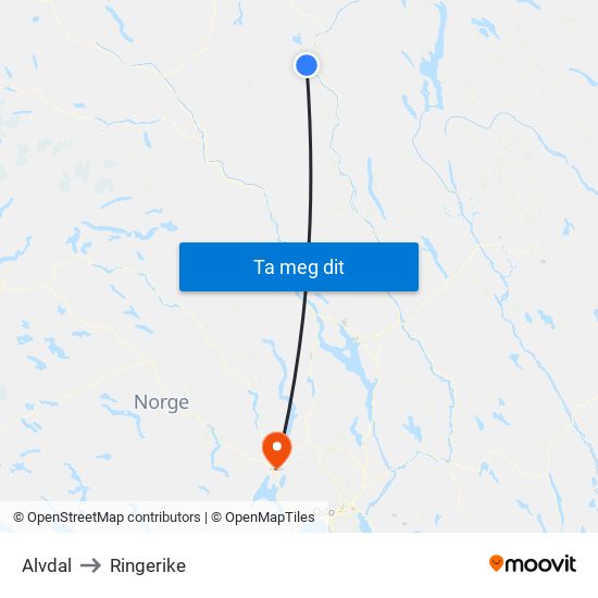 Alvdal to Ringerike map