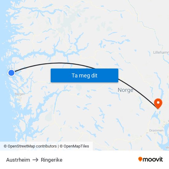 Austrheim to Ringerike map