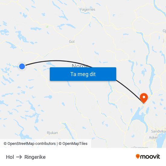 Hol to Ringerike map