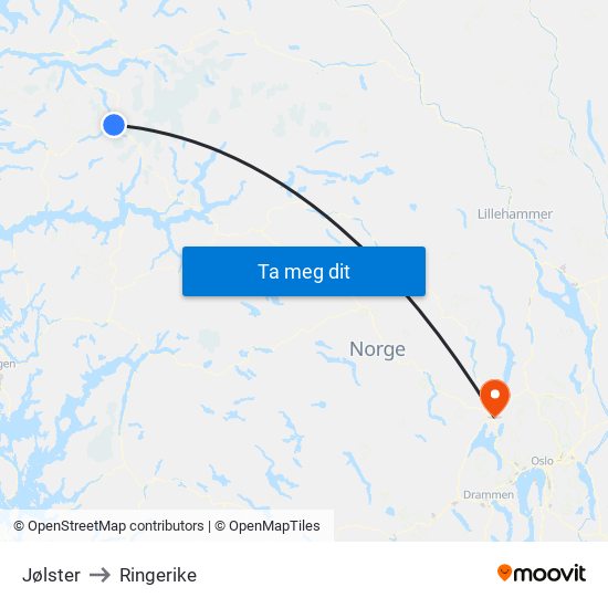 Jølster to Ringerike map