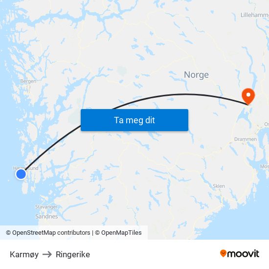 Karmøy to Ringerike map
