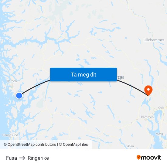 Fusa to Ringerike map