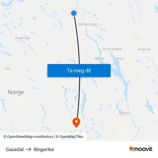 Gausdal to Ringerike map