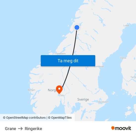 Grane to Ringerike map