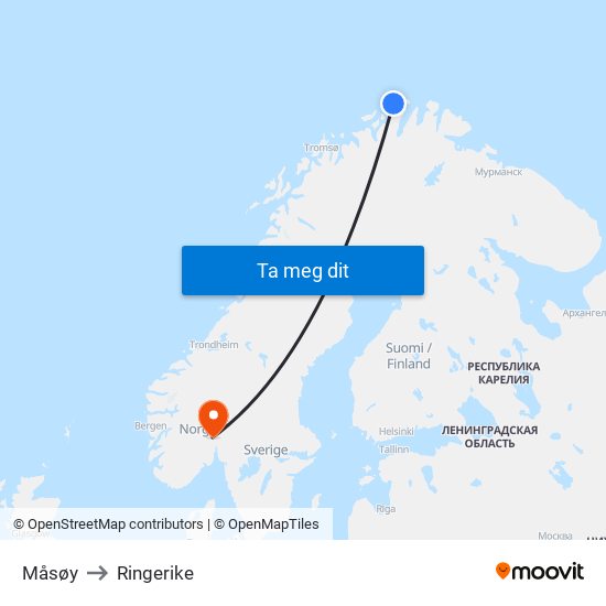 Måsøy to Ringerike map
