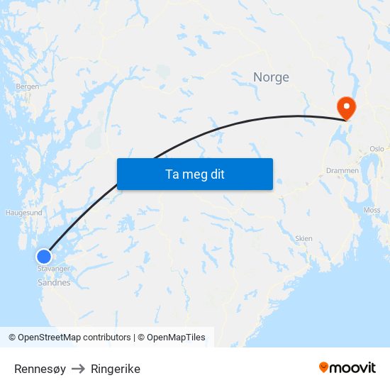 Rennesøy to Ringerike map