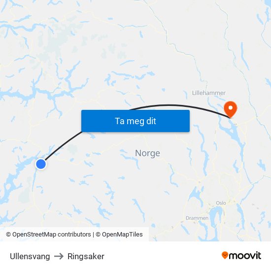 Ullensvang to Ringsaker map
