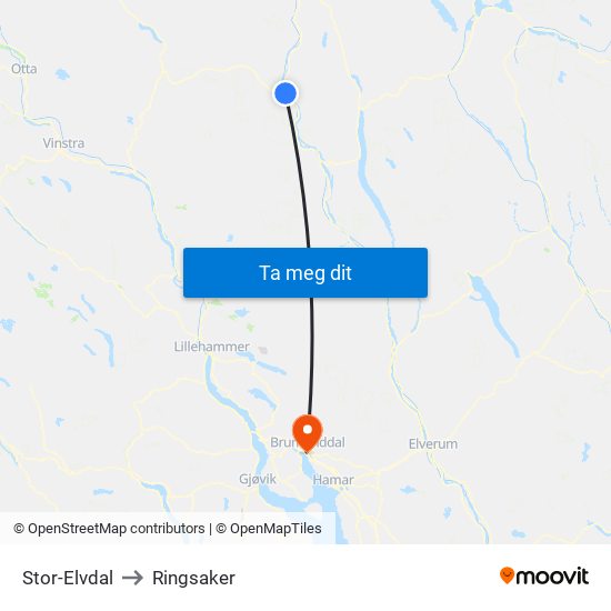 Stor-Elvdal to Ringsaker map