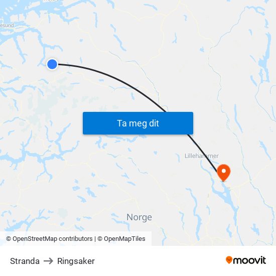 Stranda to Ringsaker map