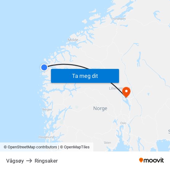 Vågsøy to Ringsaker map