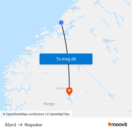 Åfjord to Ringsaker map