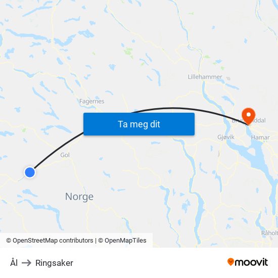 Ål to Ringsaker map