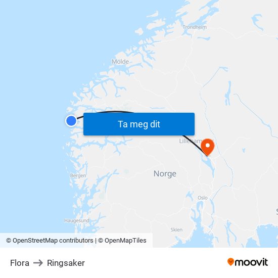 Flora to Ringsaker map