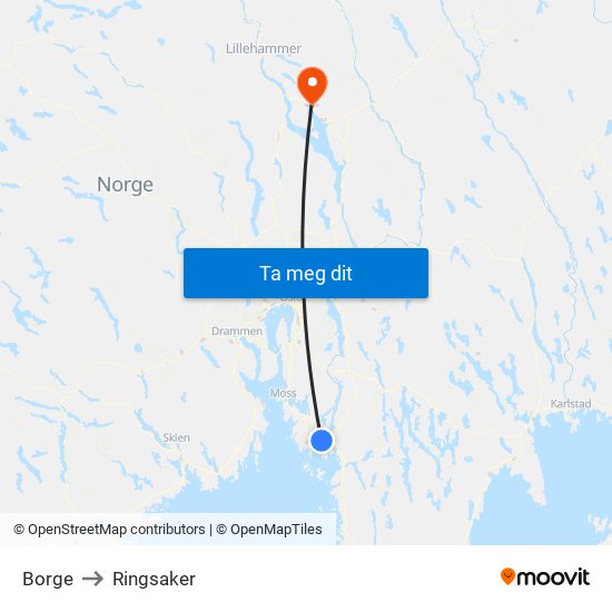 Borge to Ringsaker map