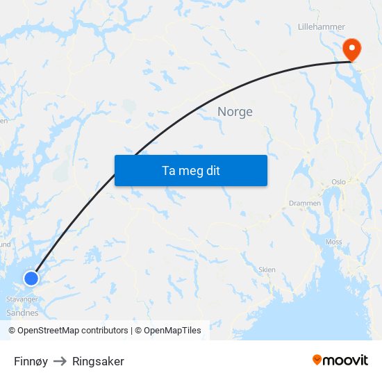 Finnøy to Ringsaker map