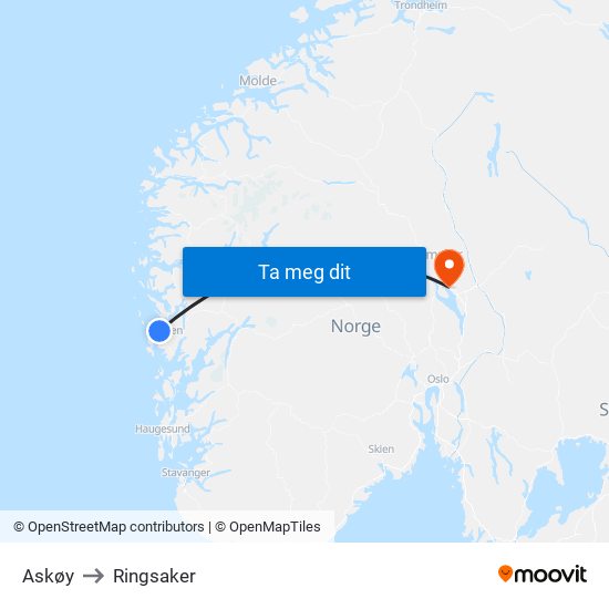 Askøy to Ringsaker map