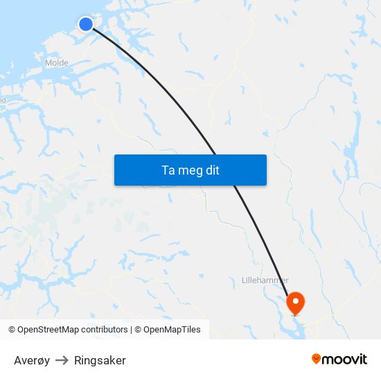 Averøy to Ringsaker map