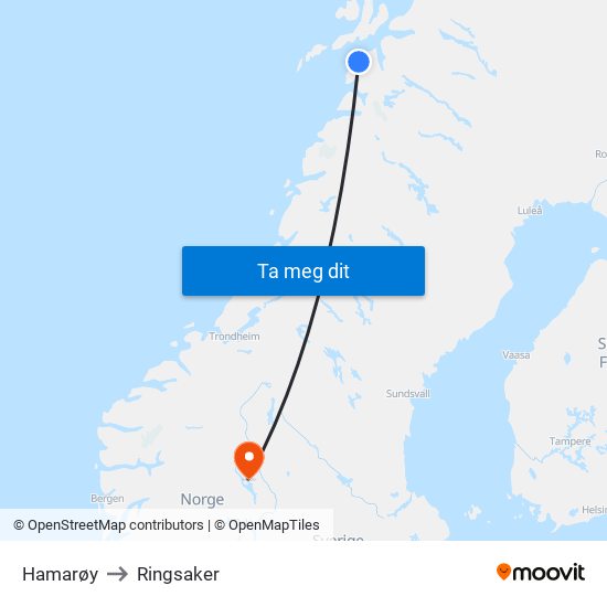 Hamarøy to Ringsaker map